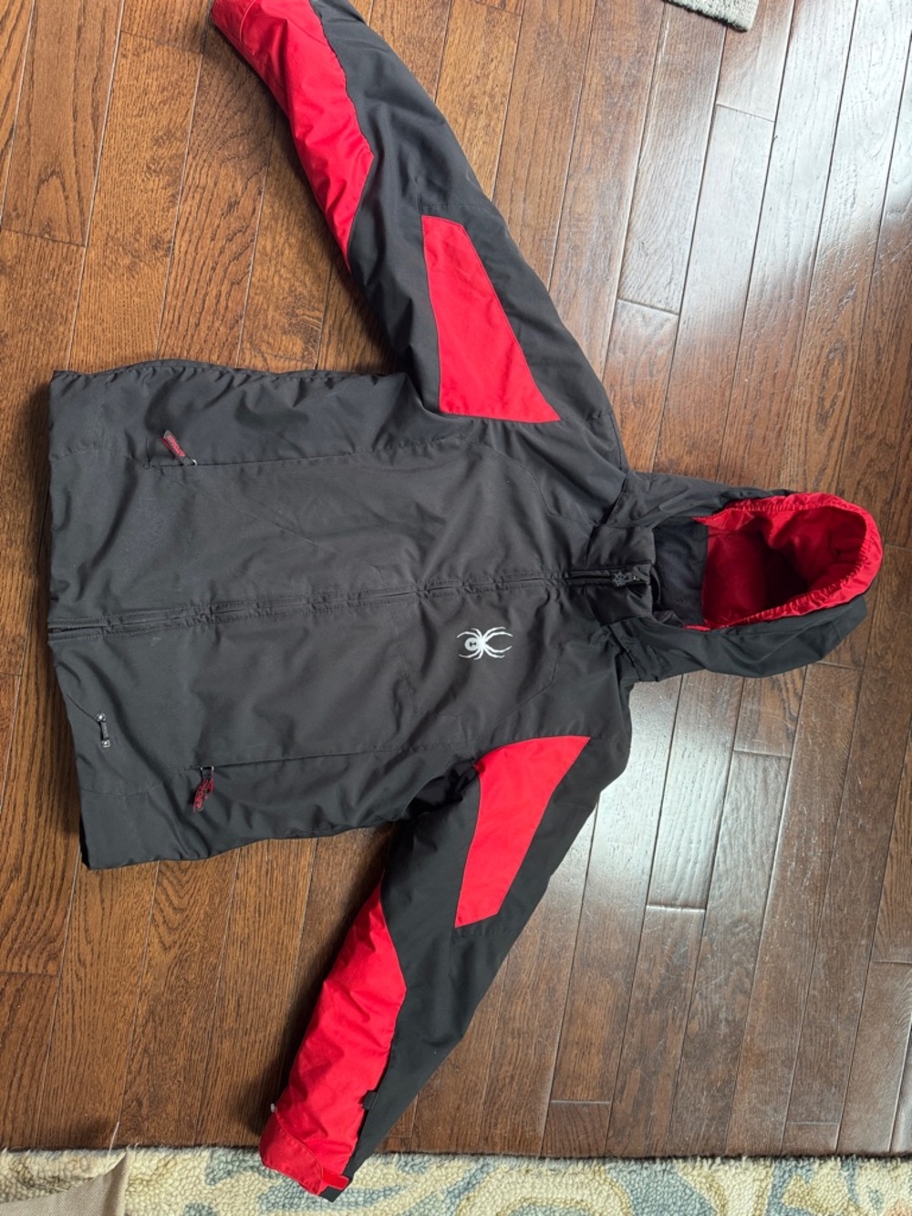 Spyder Kids Black and Red Hooded Puffer Jacket